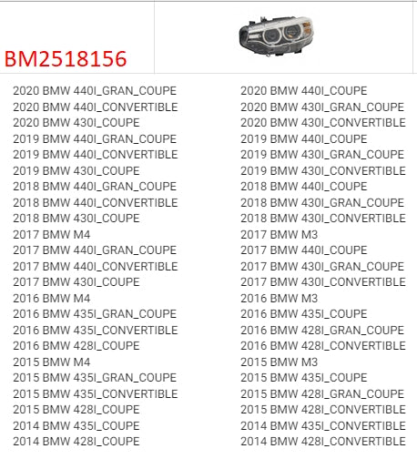 BMW 4 SERIES 2014-2020 — HID HEADLIGHT LH; W/O LOGO; W/ ADAPTIVE; 4_SERIES 2014-2020 ( CLICK IMAGE FOR TITMENTS )