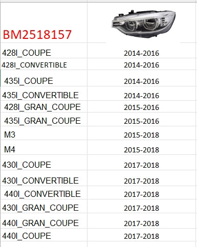 BMW 4 SERIES 2014-2020 — LED HEADLIGHT LH; 4 SERIES 2014-2018 ( OE: 63117377855 )