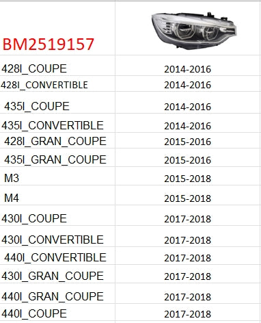 BMW 4 SERIES 2014-2020 — LED HEADLIGHT RH; 4 SERIES 2014-2018 (OE 63117377856 )