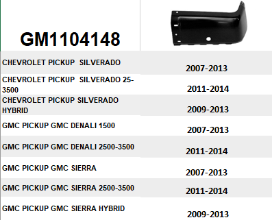 CHEVROLET SILVERADO PICKUP 2007-2013 — REAR BUMPER CAP LH; W/ PARKING SENSOR; CLICK IMAGE FOR DETAILS