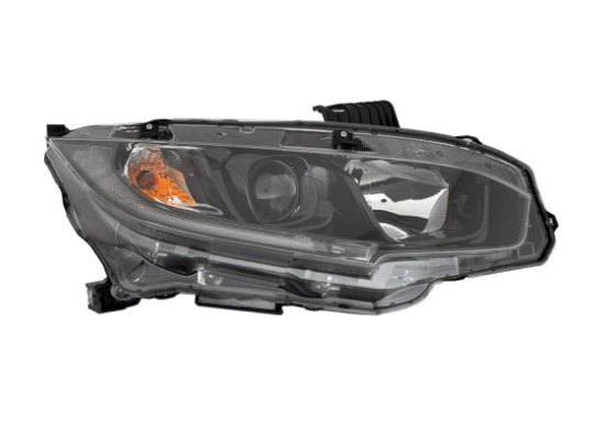 HONDA CIVIC 2016-2021 — HALOGEN HEADLIGHT RH; BLACK BEZEL; SEDAN/HBACK 2019-2021; COUPE 2019-2020