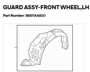 HYUNDAI ELANTRA 2021-2023 — FRONT FENDER LINER LH; VACUUM /INSULATION FOAM; 1.6T N-LINE; SEDAN 2021-2023