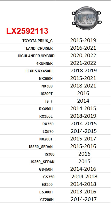 TOYOTA HIGHLANDER/HYB 2020-2025 — FOG LIGHT LH; CLICK IMAGE FOR FITTMENTS; CAPA