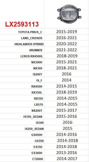 TOYOTA HIGHLANDER/HYB 2020-2025 — FOG LIGHT RH; CLICK IMAGE FOR FITTMENTS; CAPA