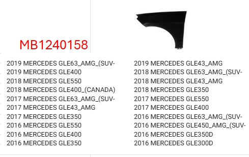 MERCEDES GLE 2016-2019 — FENDER LH; STEEL; GLE SERIES 2016-2019 CAPA (CHECK IMAGE FOR FITMENTS)