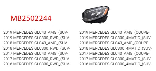 MERCEDES GLC 2016-2025 — HALOGEN HEADLIGHT LH; W/O LOGO; GLC- 2016-2019 ( CLICK IMAGE FOR FITMENTS )