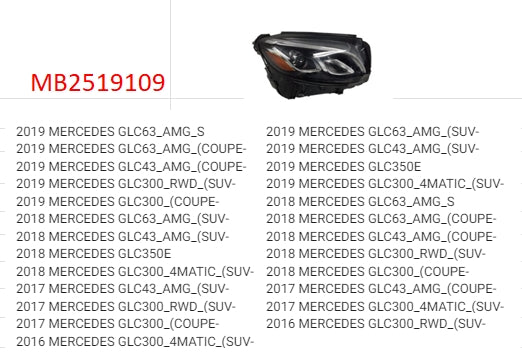 MERCEDES GLC 2016-2025 — LED HEADLIGHT RH; W/O ADAPTIVE LIGHTING; GLC- 2016-2019 ( CLICK IMGAGE FOR FITMENTS )