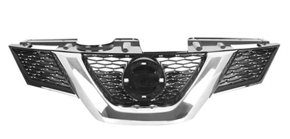 NISSAN ROGUE 2014-2020 — FRONT GRILLE; KOREA BUILT; W/O CAMERA; BLACK/CHROME MOLDING; FOR S/SV; ROGUE 2015-2016