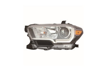 TOYOTA TACOMA 2016-2023 — HALOGEN HEADLIGHT LH; BLACK/CHROME BEZEL; W/O LED DRL; 2016-2017