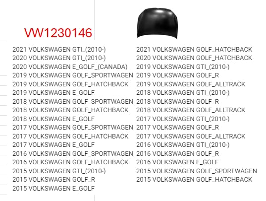 VOLKSWAGEN GOLF 2015-2020 — HOOD; STEEL; 2015-2021 ( CLICK IMAGE FOR FITMENTS)