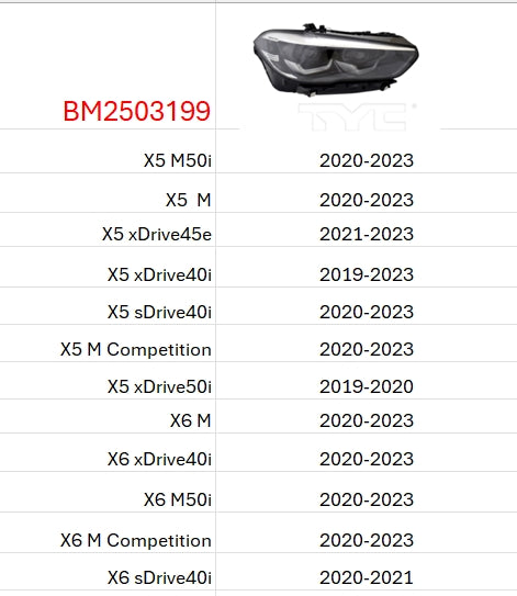 BMW X5 2019-2025 — HEADLIGHT RH; LED HIGH BEAM; W/O LOGO; X5 2019-2023; X6 2020-2023 (CLICK IMAGE FOR FITMENTS)