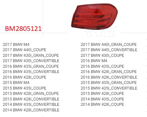 BMW 4 SERIES 2014-2020 — LED OUTER TAIL LIGHT RH; 4 SERIERS/M4 2014-2017 (CLICK IMAGE FOR FITMENTS)