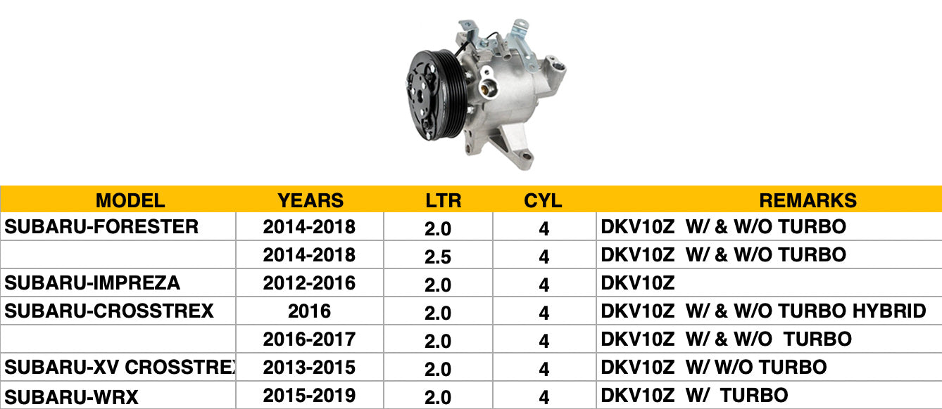 SUBARU FORESTER 2014-2018 — A/C COMPRESSOR ; FORESTER/IMPREZA/WRX/CROSSTREK; DOUBLE CHECK IMAGE (4S PN 58492 )