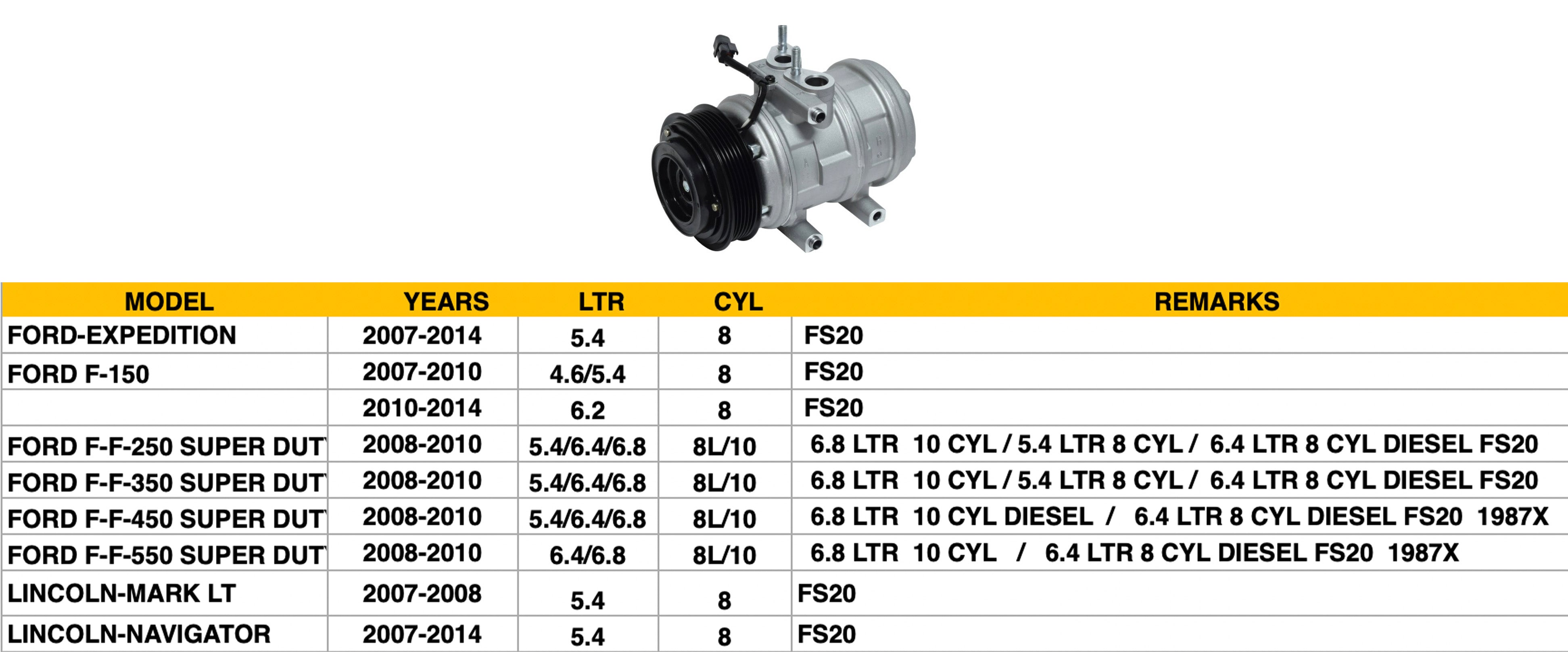 FORD PICKUP F150 2006-2008 — A/C COMPRESSOR; EXPEDITION/PICKUP/MARK L /NAVIGATOR; DOUBLE CHECK IMAGE ( 4S PN 68192 )