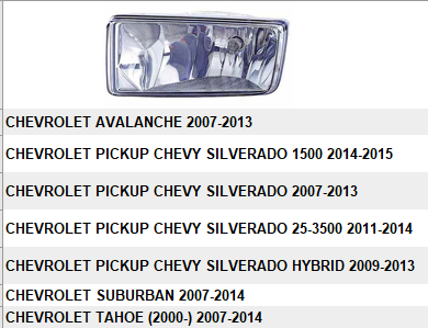 CHEVROLET SILVERADO PICKUP 2007-2013 — FOG LAMP LH; W/ OFF-ROAD PACKAGE; CHECK IMAGE FOR DETAILS