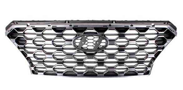 HYUNDAI SANTA FE 2019-2023 — FRONT GRILLE; W/O CAMERA HOLE; GRAY/SATIN CHROME; SANTA FE 2019-2020