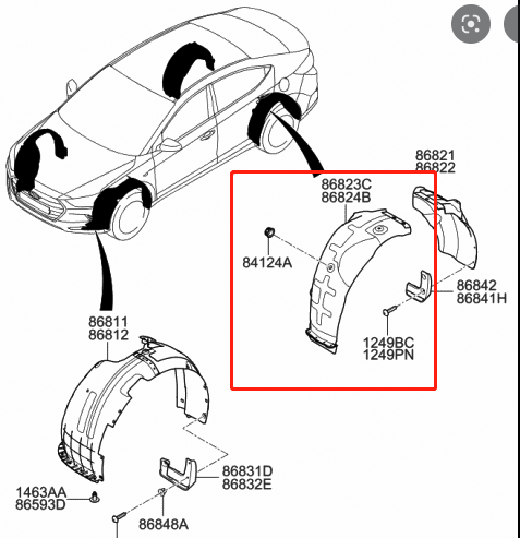 HYUNDAI ELANTRA 2017-2018 — REAR FORWARD FENDER LINER LH; KOREA BUILT; 1.4T/2.0L; SEDAN 2017-2018
