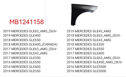 MERCEDES GLE 2016-2019 — FENDER RH; STEEL; GLE SERIES 2016-2019 CAPA (CHECK IMAGE FOR FITMENTS)