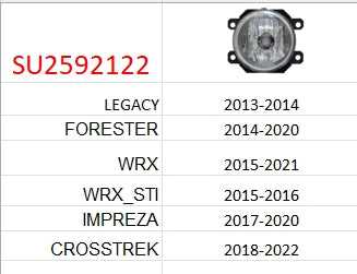 SUBARU FORESTER 2014-2018 — HALOGEN FOG LIGHT LH=RH; 16-17 FORESTER W/O DRIVER ASSIST; CLICK IMAGE FOR FITMENTS