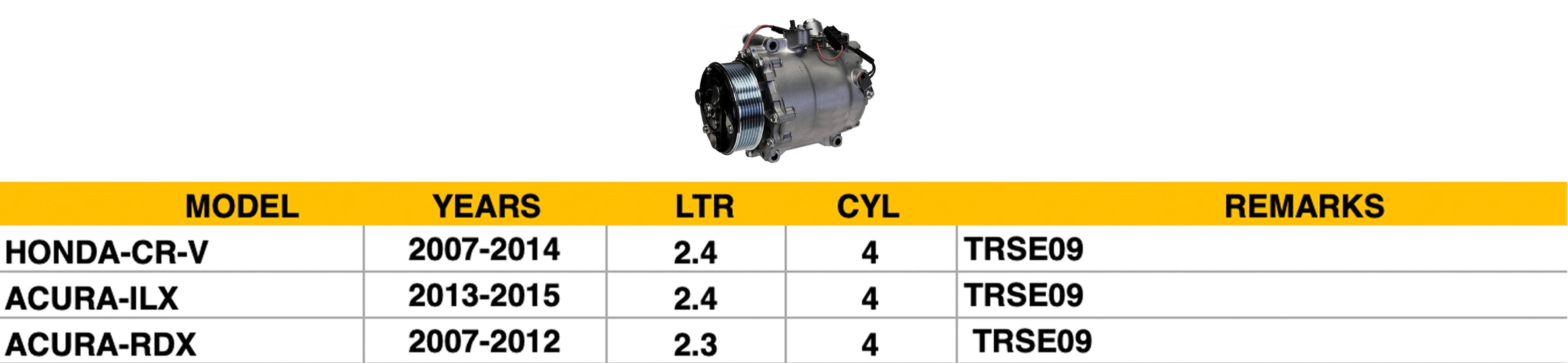 HONDA CRV 2007-2011 — A/C COMPRESSOR; HONDA CR-V/ACURA ILX/RDX ; DOUBLE CHECK IMAGE BEFORE ORDER ( 4S PN 98580 )