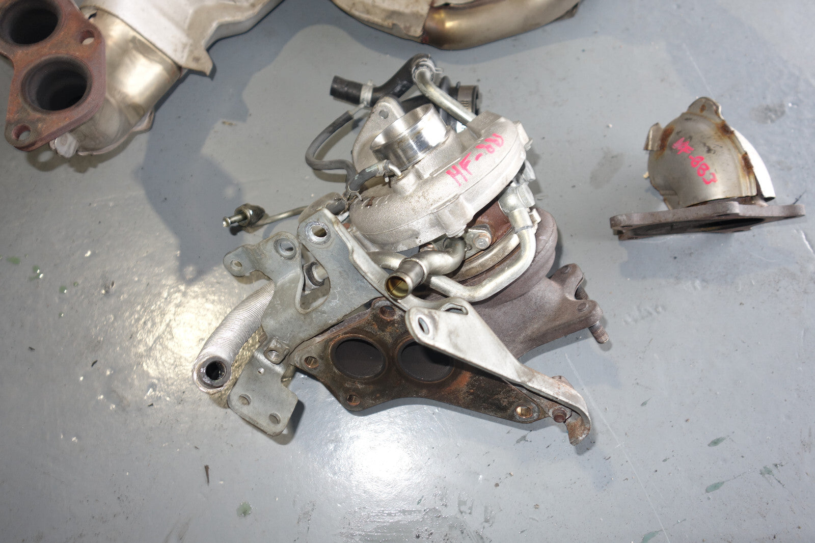 JDM Subaru VF45 Twin Scroll Turbo Charger Setup Exhaust Manifold Up Pipe Flange